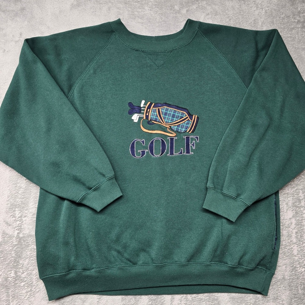 Claybrooke Sport Vintage Golf Embroidered Sweatshirt Mens XL Green Plaid Pockets